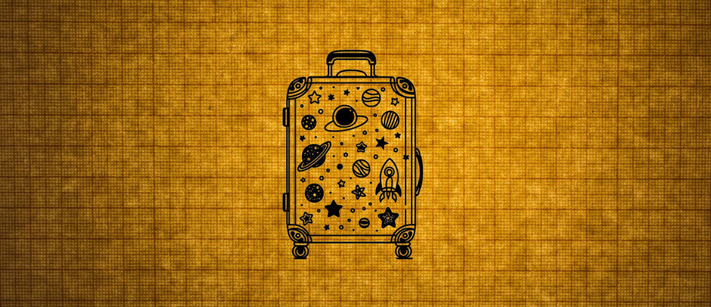 drawing of stickers on suitcase on graph paper