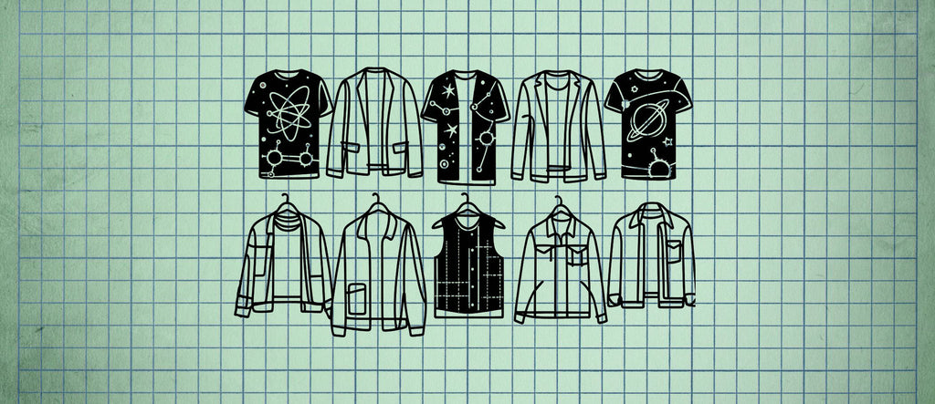 drawing of shirts and jackets on graph paper