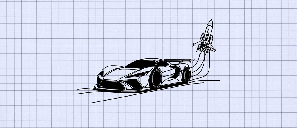 drawing of car with space shuttle on graph paper