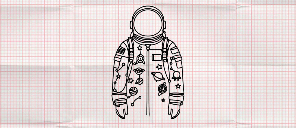 drawing of patches on space suit on graph paper